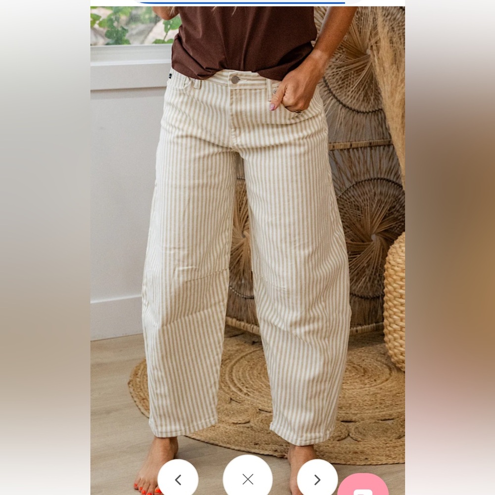 KanCan Beige and White Striped Wide-Leg Jeans